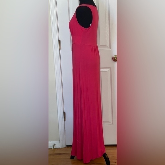 Loveappella Women's Red Rayon V-Neck 
Sleeveless Casual Long Maxi Dress Size PM - Picture 3 of 14